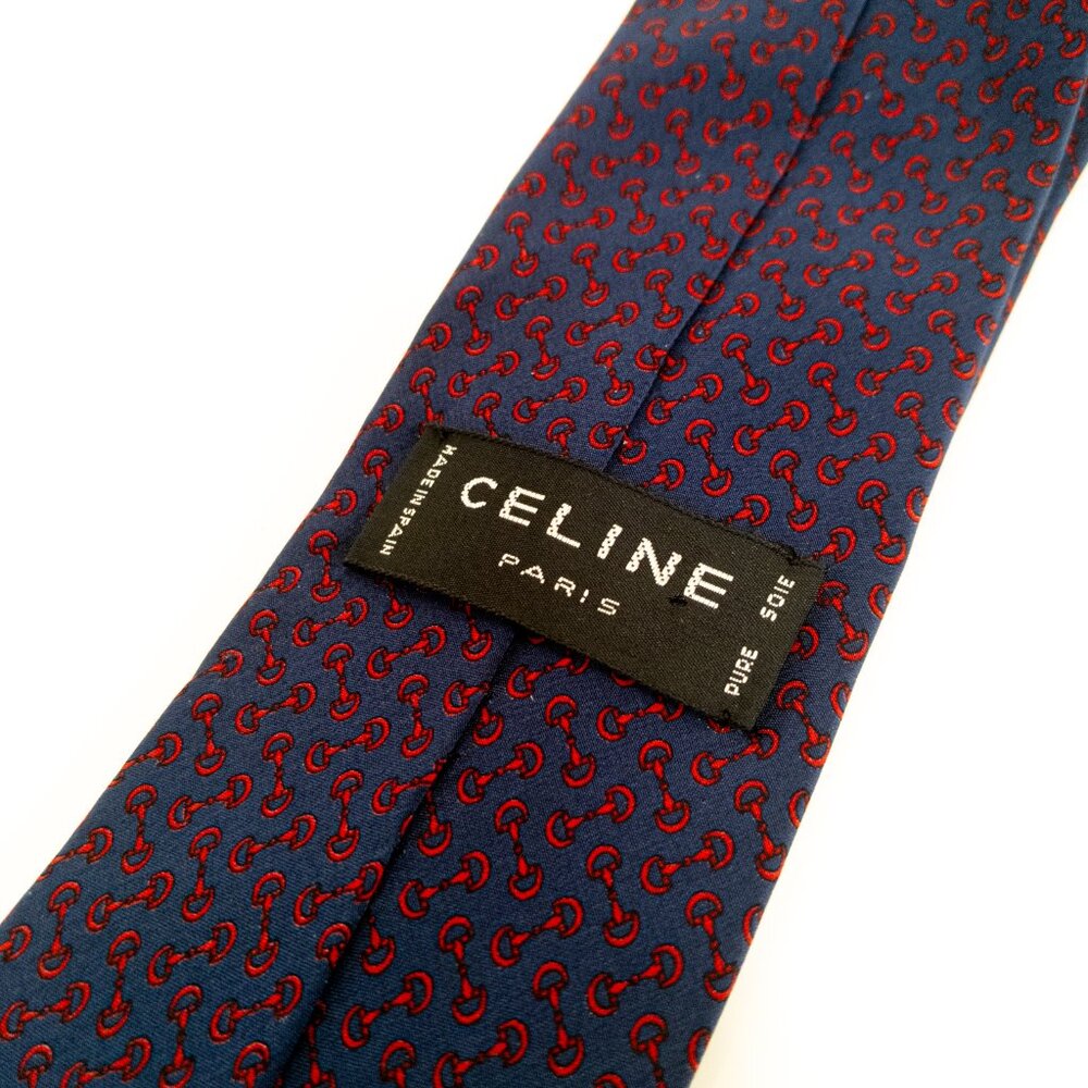 Celine Paris Silk Tie Men's Designer Tie 100% Silk Tie Multicolored Navy Red - Picture 3 of 5